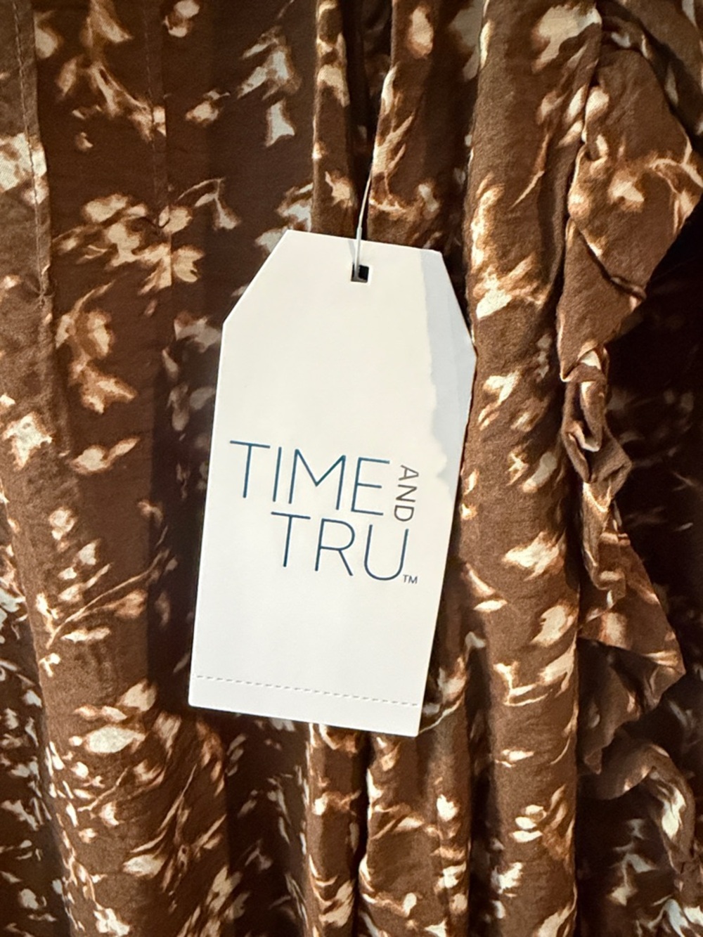 Brown & Cream Floral Henley with Ruffle Sleeves - Picture 4 of 4